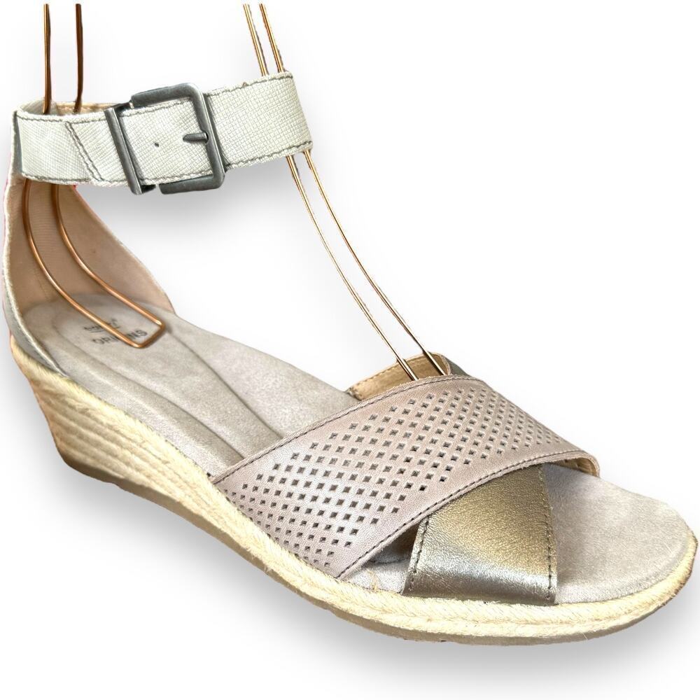 Earth Platinum Naples Natasha Leather Espadrille Low Wedge Sandal Size 10